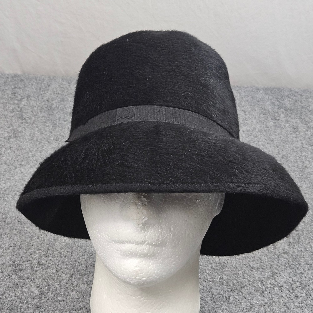 Vintage Borsalino Fedora Hat‎ Black Fur Felt Wide Brim Ribbon Italy Classic